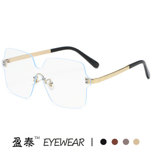 Eyewear Frameless Sunglasses Blue Gradient Lens UV400 Women's Fashionable Sunshades Gold Metal <b>Frame</b> - Product Image 3