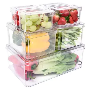 Set Van 7 Clear Plastic Stapelbaar Voedsel Koelkast Organizer Box Met Deksel