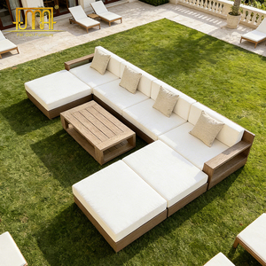 Muebles de exterior de <span class=keywords><strong>madera</strong></span> de teca para jardín, cómodo conjunto de sofá cama en forma de L - Product Image 6