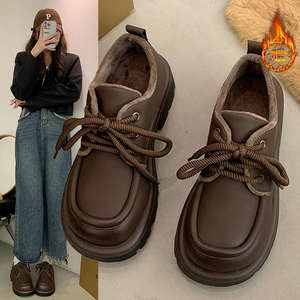 Chaussures pour femmes tendance à lacets, bout carré, antidérapantes, automne et hiver - Product Image 2