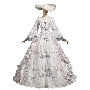 Abito da ballo bianco vittoriano rococò da donna, stile Regina delle Nevi, con balze a strati, maniche a campana, per spettacoli teatrali e feste - Product Image 5