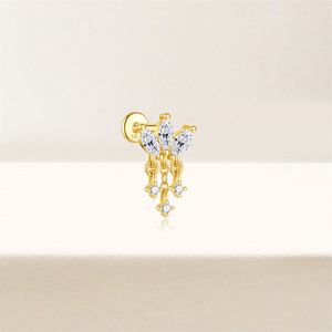 Nouvelles Boucles d'oreilles spirales pour cartilage en argent sterling S925 plaqué or 18 carats, à tête plate unique, pour femmes - Product Image 6
