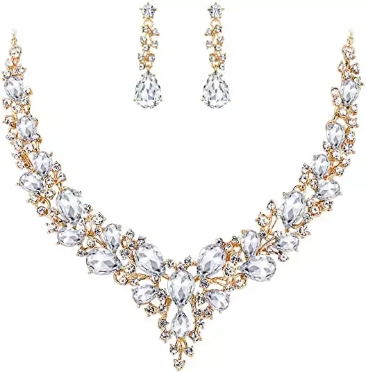 High Quality Crystal necklace earrings sets Women Wedding Bridal Necklace Dangle Earrings Jewelry Accessories Set wholesale