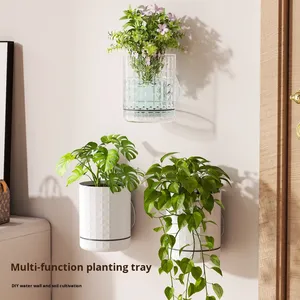 Panier suspendu mural auto-aspirant en PET pour pot de fleurs, pour bureau, balcon, culture hydroponique, pot non perforé - Product Image 1