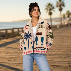 Chaqueta de Mujer Tejida en Terciopelo con Bordado, Ecológica, de Algodón, con Estampado Floral, Reversible, Estilo Bohemio para Invierno - Product Image 2