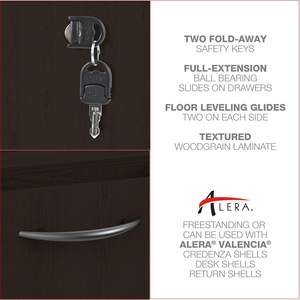 Meuble de rangement suspendu à 2 tiroirs Alera Valencia Series ALEVA552222ES Espresso - pour l'organisation 15,63 po. X 20,5 pouces X 19,25 pouces - Product Image 3