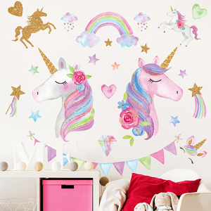 Autocollants muraux <span class=keywords><strong>licorne</strong></span> animal dessin animé, pour chambre d'enfants, décoration de chambre à coucher, de maison, nouvelle collection - Product Image 2