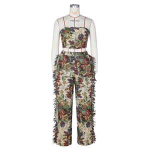 Ensemble deux pièces sexy pour femme G0684 : haut dos nu à nouer et pantalon large à franges – <span class=keywords><strong>Tenue</strong></span> tendance streetwear - Product Image 5