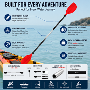 Pagaia Portatile a 4 Pezzi in Lega di Alluminio con Doppia Estremità, 71in/180cm e 102in/260cm, per Kayak, Canottaggio e Canoa - Product Image 5
