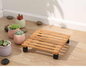 Support à plantes en bambou avec roulettes, support à plantes à lattes résistant à l'humidité pour déplacer les pots de fleurs d'intérieur et d'extérieur - Product Image 4