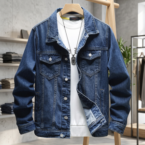 Veste en jean bleu décontractée pour homme, manches longues, col rabattu, boutonnée - Product Image 3