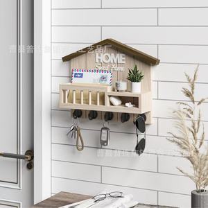 Wooden Wall Mounted Key <b>Hooks</b> Rack With <b>Shelf</b> For Entryway Home Storage - Product Image 2