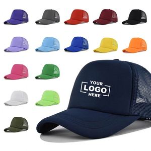 Custom Promotional Gift Trucker <b>Hat</b> Sports Foam Mesh Cap Summer Adjustable Breathable 5-Panel Trucker Mesh Cap <b>Hats</b> - Product Image 1