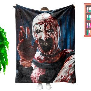 <span class=keywords><strong>Manta</strong></span> de Franela Personalizada con Estampado de Película de Terror de Halloween, <span class=keywords><strong>Manta</strong></span> de Felpa Vintage con Diseño de Payaso Aterrador en Blanco y Negro - Product Image 3
