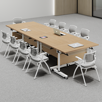Conjunto de Mesa de Conferencia Modular de Acero Inoxidable, Plegable, Móvil, con Separador, Forma Oblonga, Diseño Moderno, Fácil de Transportar