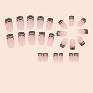 <span class=keywords><strong>Uñas</strong></span> Postizas Acrílicas Francesas de Alta Calidad <span class=keywords><strong>con</strong></span> Rayas <span class=keywords><strong>Negras</strong></span> Brillantes, <span class=keywords><strong>Uñas</strong></span> Postizas Cuadradas Cortas, Hechas a Mano, al por Mayor - Product Image 3