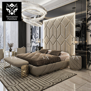 Set di camere da <span class=keywords><strong>letto</strong></span> King Size personalizzato in fabbrica <span class=keywords><strong>letto</strong></span> in tessuto imbottito alto <span class=keywords><strong>testiera</strong></span> in acciaio inox 3 anni di lusso sfondo <span class=keywords><strong>muro</strong></span> - Product Image 3