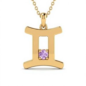 สร้อยคอกล่องเซอร์โคเนียเซอร์โคเนียสีม่วงราศีราศีเมถุนชุบทอง18K ทองเหลืองชุบคริสเตียนที่ทันสมัยออกแบบให้ใช้ได้ทุกวัน - Product Image 1