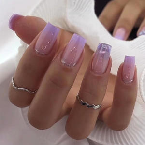 <span class=keywords><strong>Uñas</strong></span> postizas blancas de longitud media Manicura <span class=keywords><strong>francesa</strong></span> con diseño de estrella Puntas de <span class=keywords><strong>uñas</strong></span> postizas de doble tono azul y rosa Ombre - Product Image 4