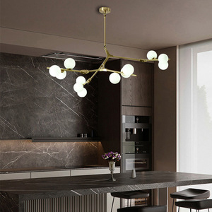 Chambre de luxe contemporaine en métal noir doré suspension éclairage plafond lustre lumières blanc fumée boule de verre suspension lampe décor - Product Image 3