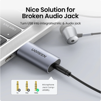 Adaptateur audio externe USB UGREEN vers prise jack, carte son USB, adaptateur audio 3,5 mm, 2 en 1, USB A vers Aux TRRS, adaptateur casque