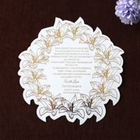 Cartes de menu en papier doré avec motif floral pour la réception de mariage, carte de positionnement de table pour événements
