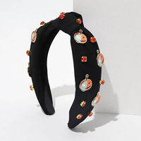 2024 nouveau Halloween Orange citrouille démon strass bandeau méchant Style sombre noeud vacances cheveux accessoires