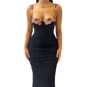 Abito Estivo Personalizzato di Alta Qualità con Spalline Sottili e Stampa Floreale Senza Maniche Elegante Casual da Donna - Product Image 1