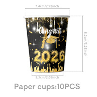 Or noir 2026 saison de remise des diplômes cérémonie de fête à thème assiettes en papier jetables gobelets en papier drapeau tirant la vaisselle tournante