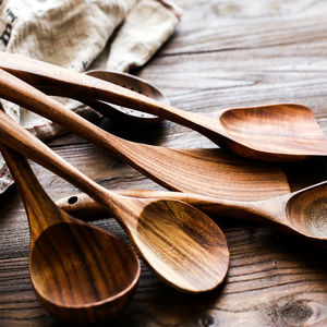 Juego de espátulas y cucharas de madera de teca, 16 piezas, utensilios de cocina con tarro de almacenamiento para cocinar y servir - Product Image 2