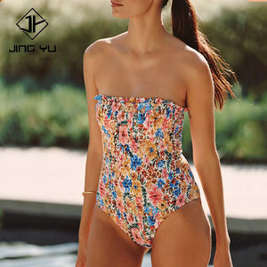 Traje de Baño de una Pieza sin Tirantes con Estampado Floral de Playa, Diseño de Fábrica, Personalizado, de Poliamida Reciclada - Product Image 1