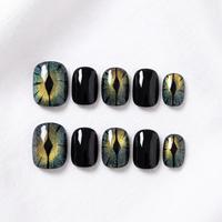 Faux ongles en acrylique en gros pour Halloween, ongles carrés gothiques à presser, peints à la main avec motifs goutte de sang, flamme et toile d'araignée