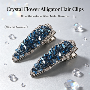 กิ๊บติดผมทรงปากเป็ดสีน้ำเงินกรมท่าแบบขายส่ง ประดับคริสตัลวิบวับ - Product Image 4