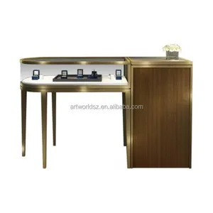 Artworld Displays Jewelry Cabinet Glass Counter Golden Frame Case Beautiful Design Table Display For Jewelry Store Furniture