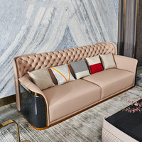 Ensemble de canapés classiques de luxe 3 places pour le hall de l'hôtel, nouveau design de turquie, ensemble de canapés tuftés en cuir, meubles de salon
