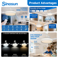Ventilateur de plafond moderne silencieux à LED invisible avec lumière et télécommande, moteur DC, 42 pouces, 3 pales, pour chambre à coucher, OEM/ODM professionnel