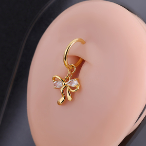 Anting-anting klip on berlapis emas 18K, Perhiasan Badan modis model baru 2025, cincin perut pusar zirkon tanpa tindik untuk pesta wanita