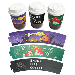 Manchons de tasses à café en papier isolants thermiques pour Noël et Halloween, imprimés de dessins animés, paquet de 50 feuilles - Product Image 1