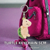 Porte-clés tortue en peluche avec design trèfle à quatre feuilles 3D, style dessin animé, 5 cm