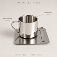 Ensemble tasse à café à double paroi et soucoupe, logo couleur personnalisé, en acier inoxydable, tasse à café, tasse de camping, tasse de voyage avec poignée