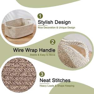 Panier décoratif rectangulaire en tissu tissé avec poignée pour le rangement à domicile ou l'organisation de coffrets cadeaux - Product Image 2