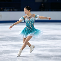 Robe de patinage artistique pour enfants, dégradé bleu sarcelle, manches volantées, dos ouvert en maille, strass faits à la main, pour la compétition