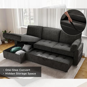 PZCN HOME Ensemble de canapés modulaires de luxe en forme de L canapé-lit convertible beige avec chaise de rangement - Product Image 4