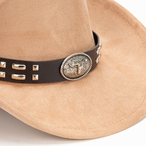 Sombrero Vaquero Hecho a Mano de Alta Calidad al por Mayor con Correa de Cuero Tachonada y Hebilla con Emblema de Águila para Uso Casual al Aire Libre - Product Image 4