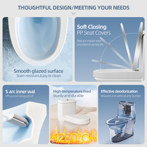<span class=keywords><strong>WC</strong></span> monobloc en céramique à double chasse avec siphon, système d'économie d'eau 3.0/6.0L, abattant à fermeture douce, sortie en S - Product Image 3