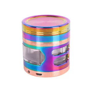 Diskon UV Printing Logo Rainbow herba Grinder 4 buah Zinc Alloy merokok Aksesori