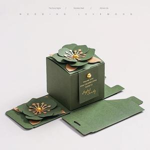 Caja de Regalo de Papel para Dulces de Boda, Estilo Bosque, Verde, Cuadrada, Tridimensional, con Flores, Recuerdos de Boda para Invitados - Product Image 1