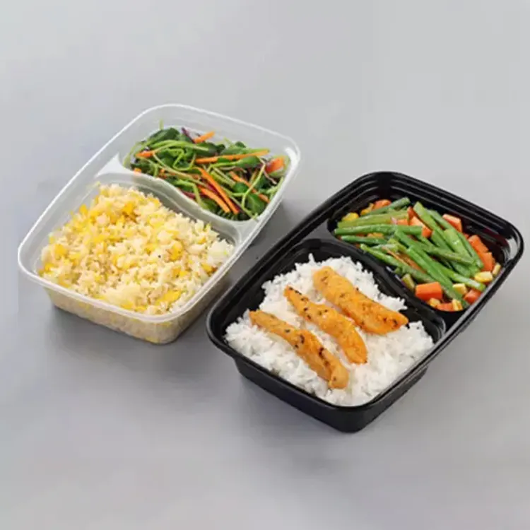 2 مقصورة الوجبات الجاهزة حاويات طعام بلاستيكية للاستخدام لمرة واحدة حاويات بأغطية