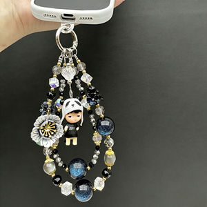 Chaîne de téléphone en cristal noir et gris de luxe, pendentif de poupée personnalisable, <span class=keywords><strong>cordon</strong></span> de téléphone, porte-clés - Product Image 6