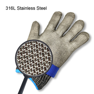 Gants de sécurité anti-coupure niveau 9 <span class=keywords><strong>en</strong></span> <span class=keywords><strong>maille</strong></span> d'acier inoxydable 316L pour boucher, abattage, découpe de viande et pêche - Product Image 2
